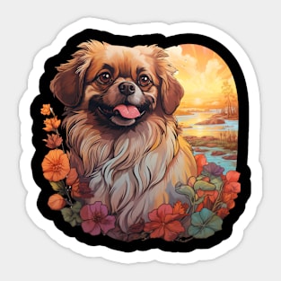 Pekingese Dog Flower Sticker